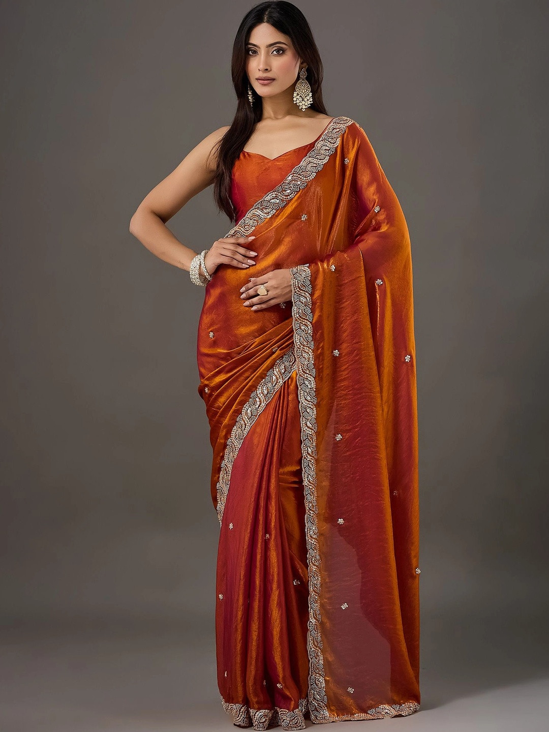 Anouk Embellished Beads and Stones Satin Designer Saree