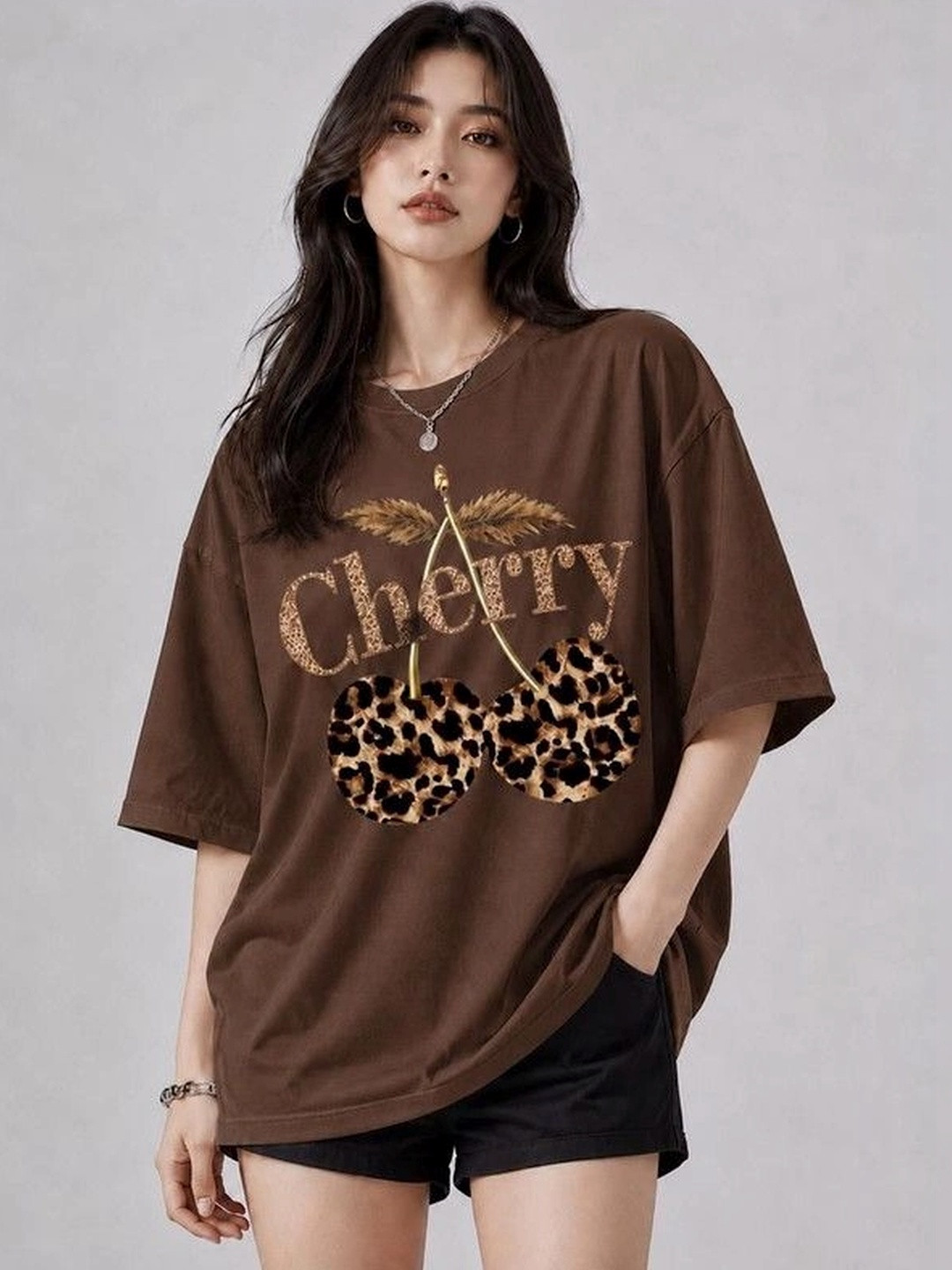 9TUNKI Women Printed Pure Cotton T-shirt