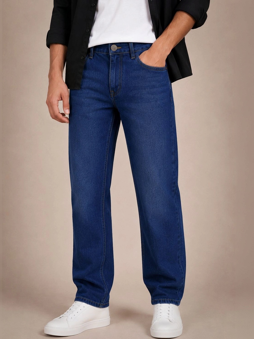 PERCH Men Straight Fit Mid-Rise Light Fade Jeans