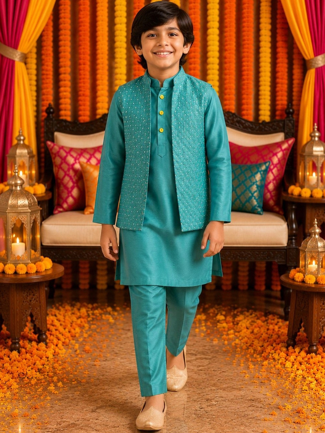 KALINI Boys Regular Pure Silk Kurta with Pyjamas