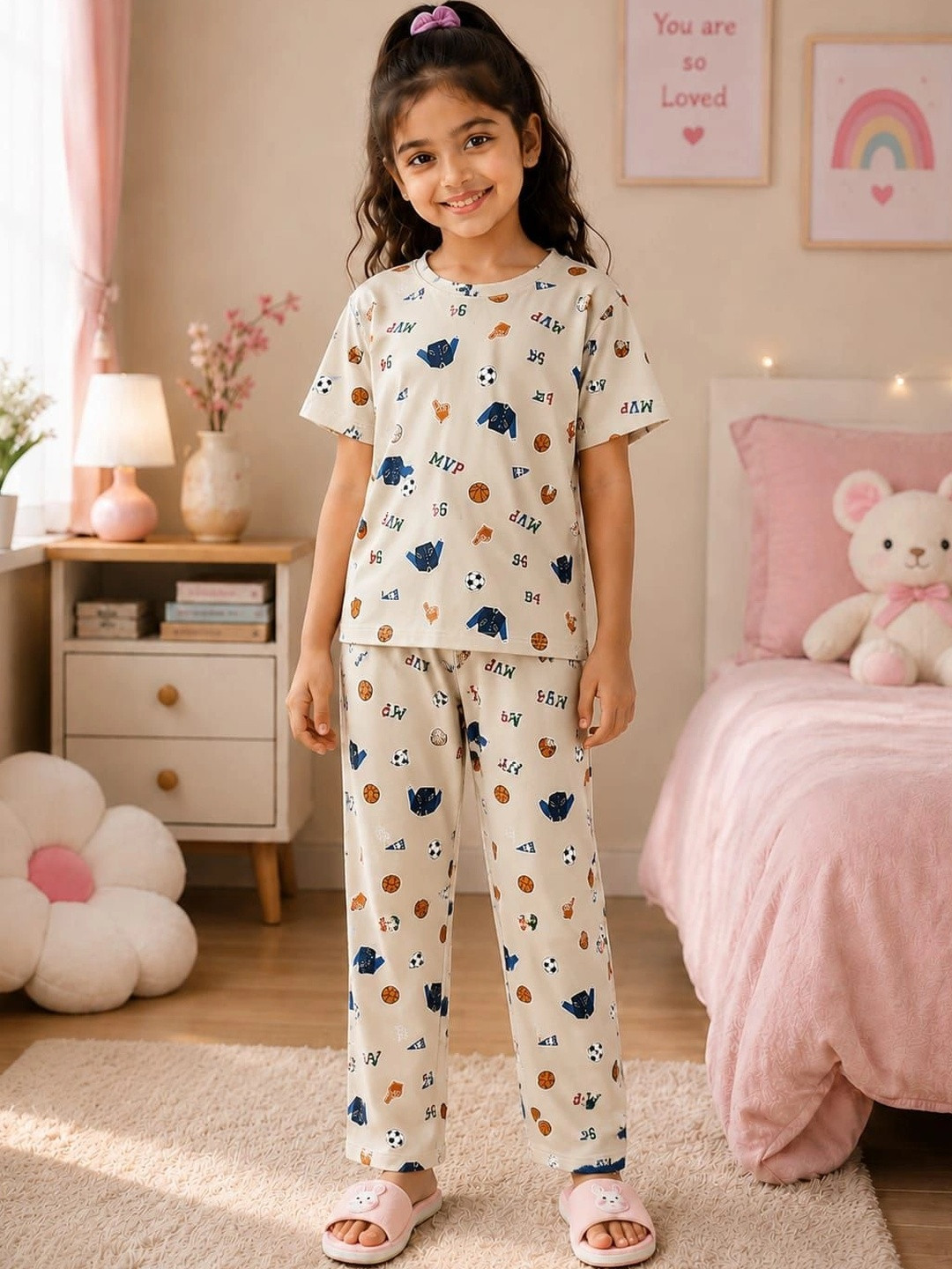 SKIIN BY TIBER Girls Cotton Printed Night suit