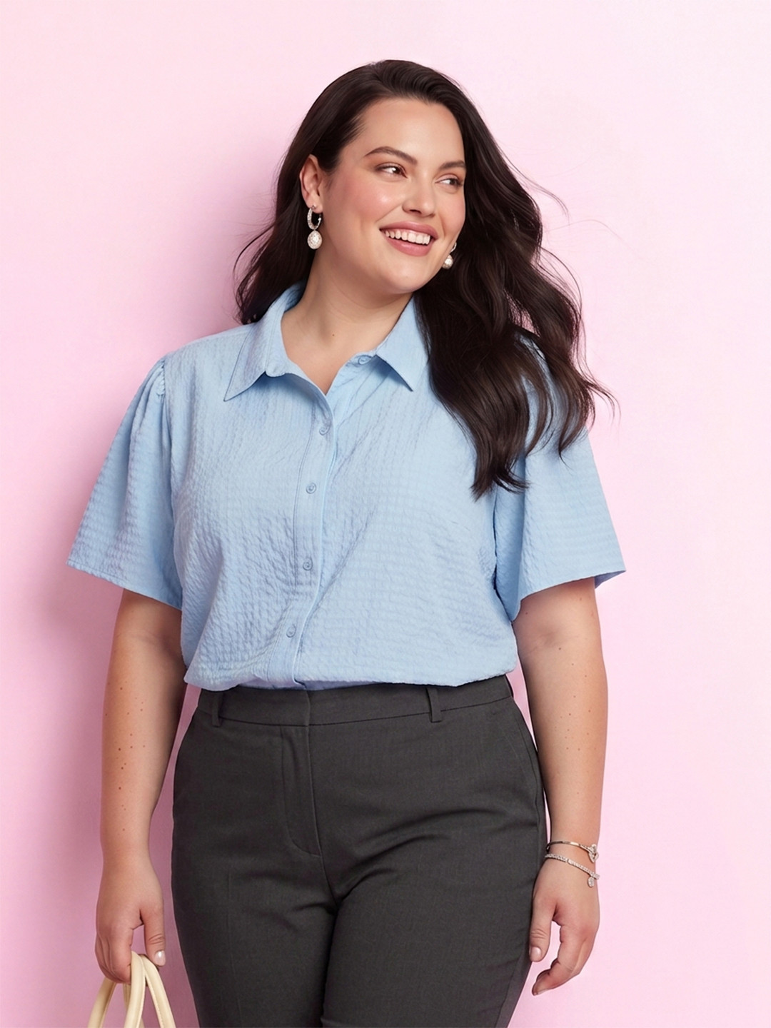 DressBerry Curve Plus Size Self Design Casual Shirt