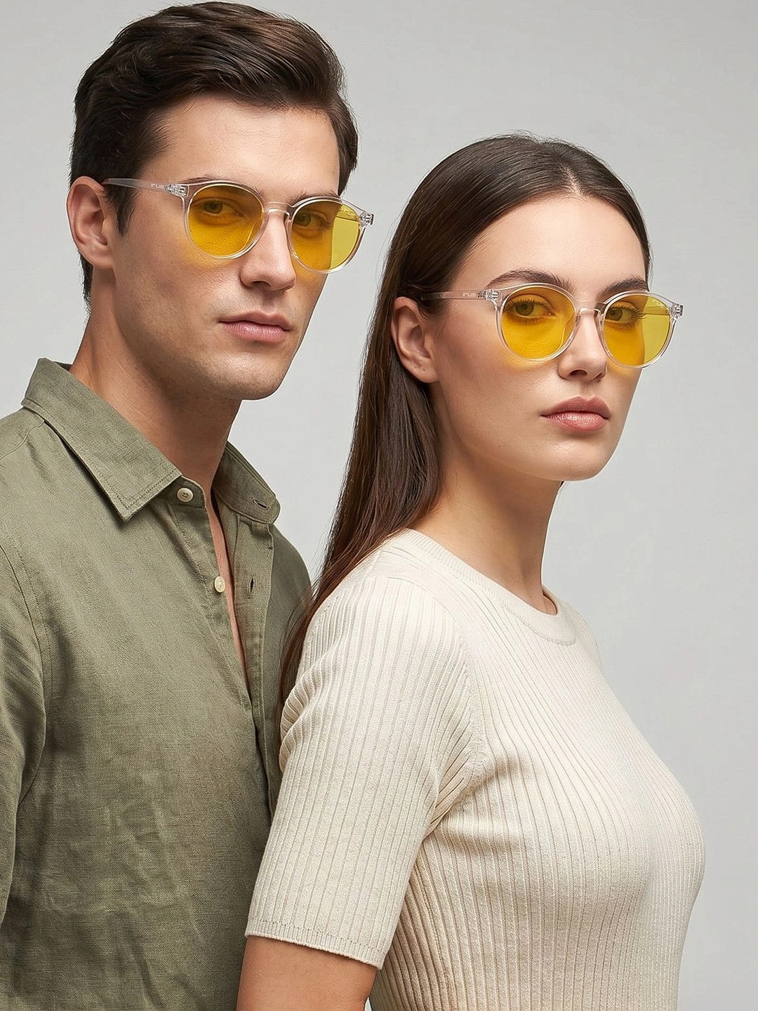 IRUS by IDEE Unisex Yellow Lens & White Round Sunglasses with UV Protected Lens IRS1226C3SG