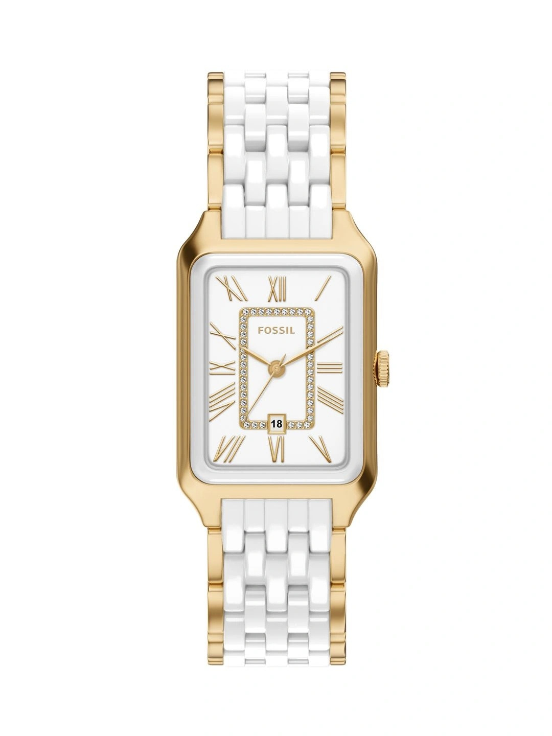 Fossil Women Brass Embellished Dial & Stainless Steel Bracelet Style Straps Analogue Date Aperture Watch