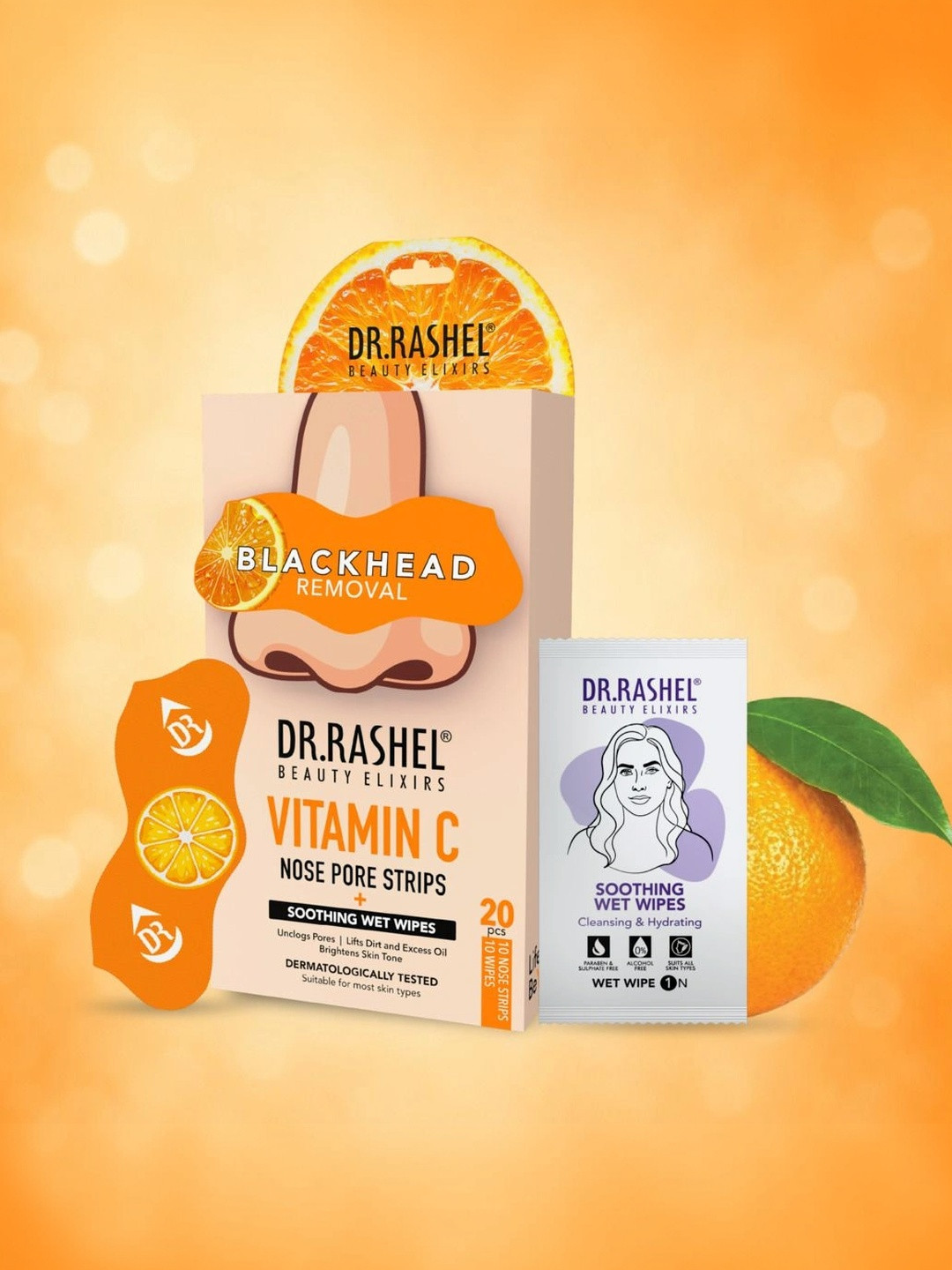 DR.RASHEL Vitamin C Nose Strips for Pore Cleansing & Oil Control -10 Strips & 10 Wipes