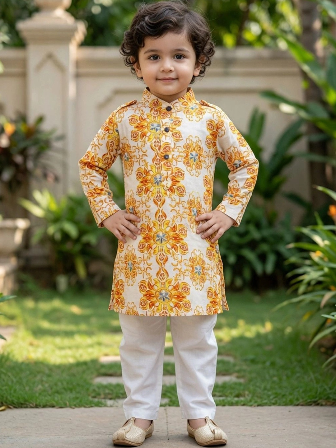 Cutiekins Boys Floral Printed Regular Kurta with Pyjamas