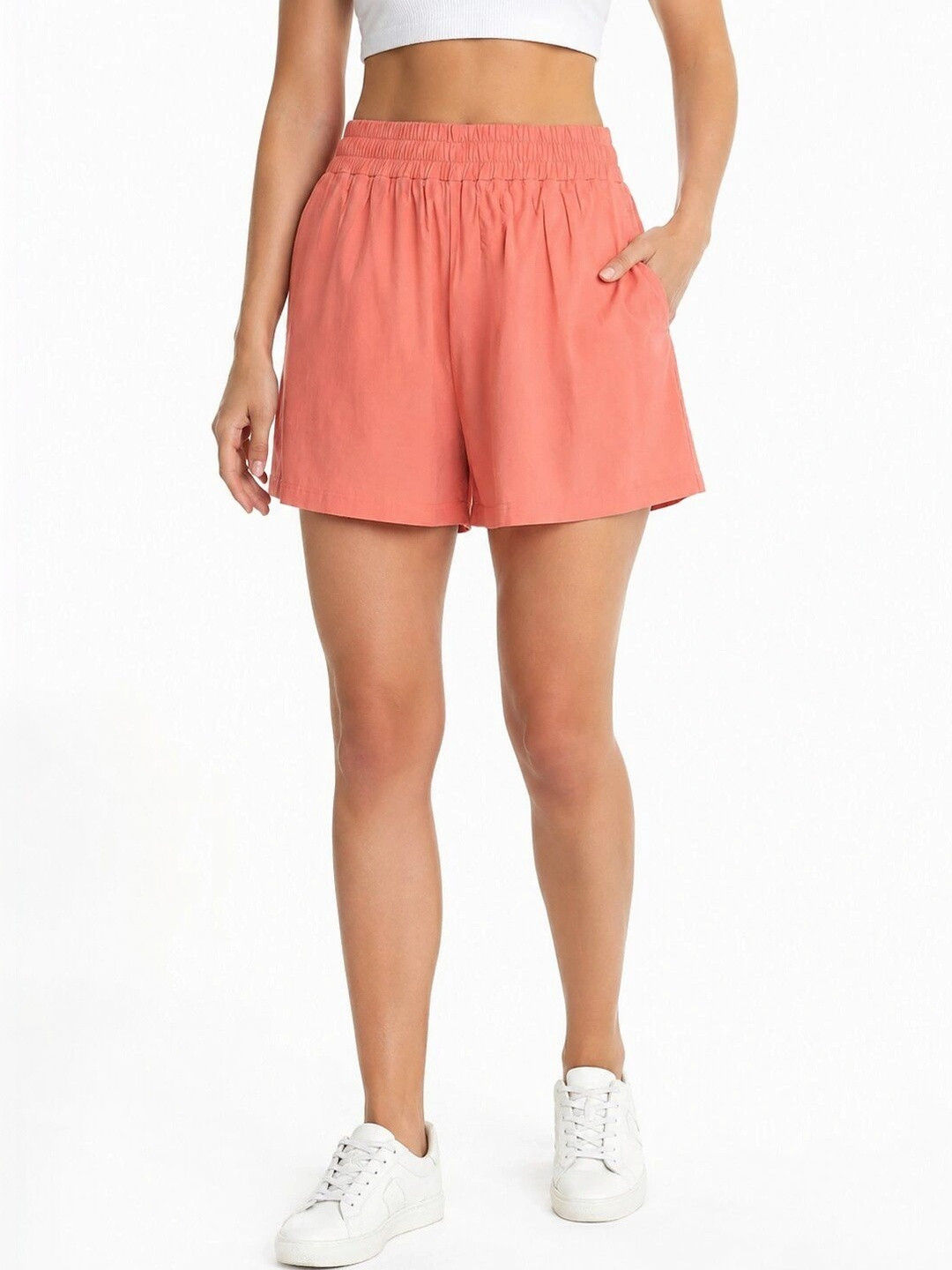 SUGNAA Women Mid-Rise Cotton Shorts
