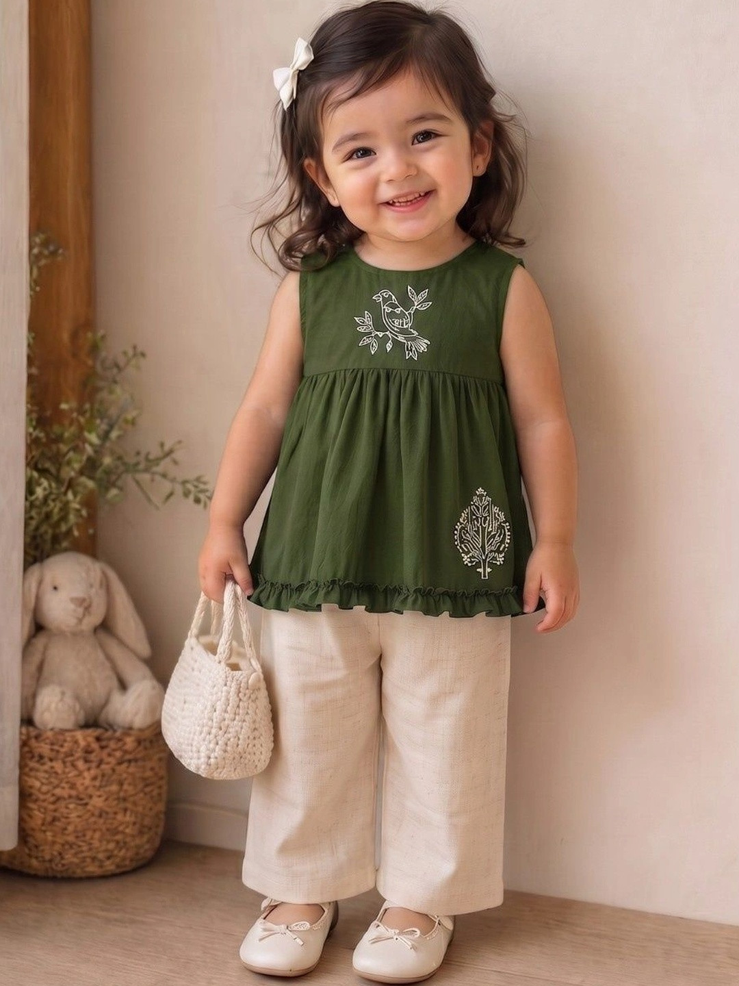 YK Ethnic Motifs Embroidered Ruffled A-Line Dress