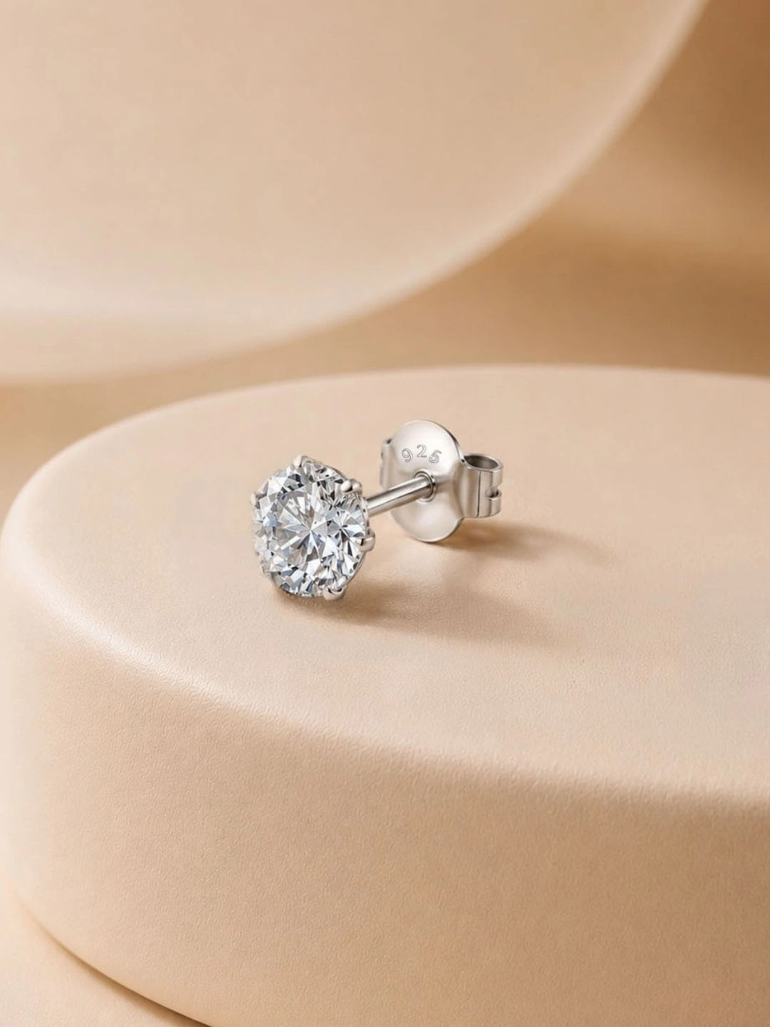 HighSpark Men's 925 Silver Classic Radiant Solitaire Stud Earrings - 1 Piece Only
