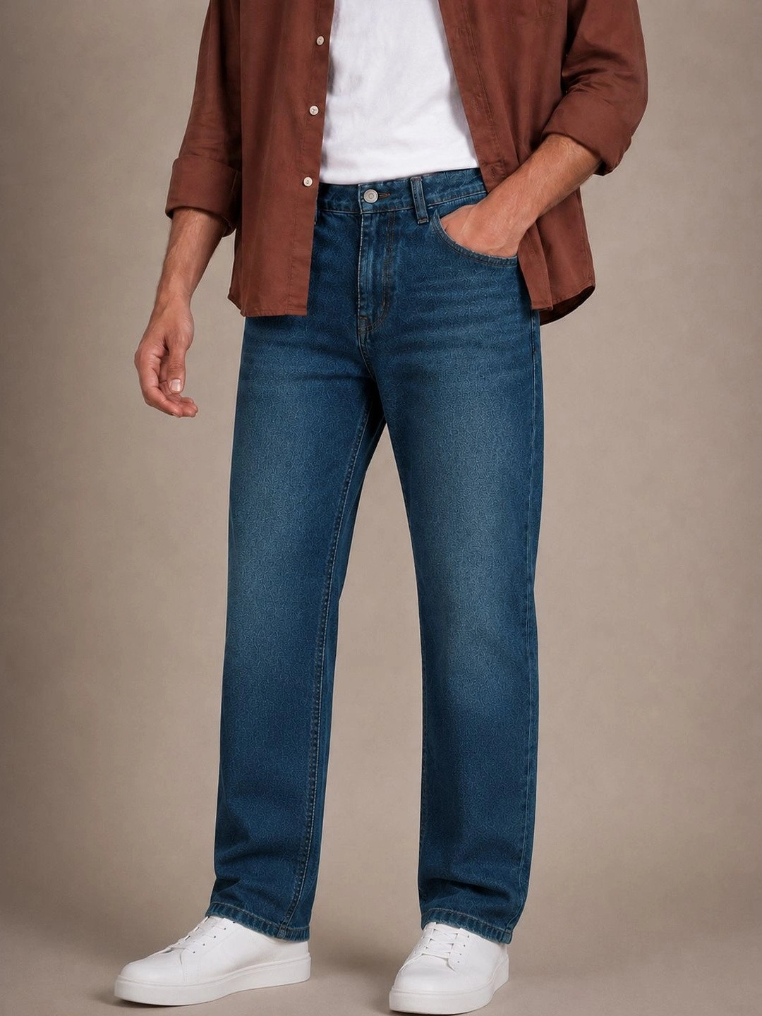 PERCH Men Straight Fit Mid-Rise Light Fade Jeans