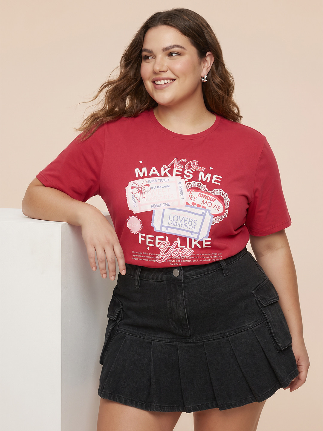 Sztori Plus Size Typography Printed Pure Cotton Relaxed Fit T-shirt