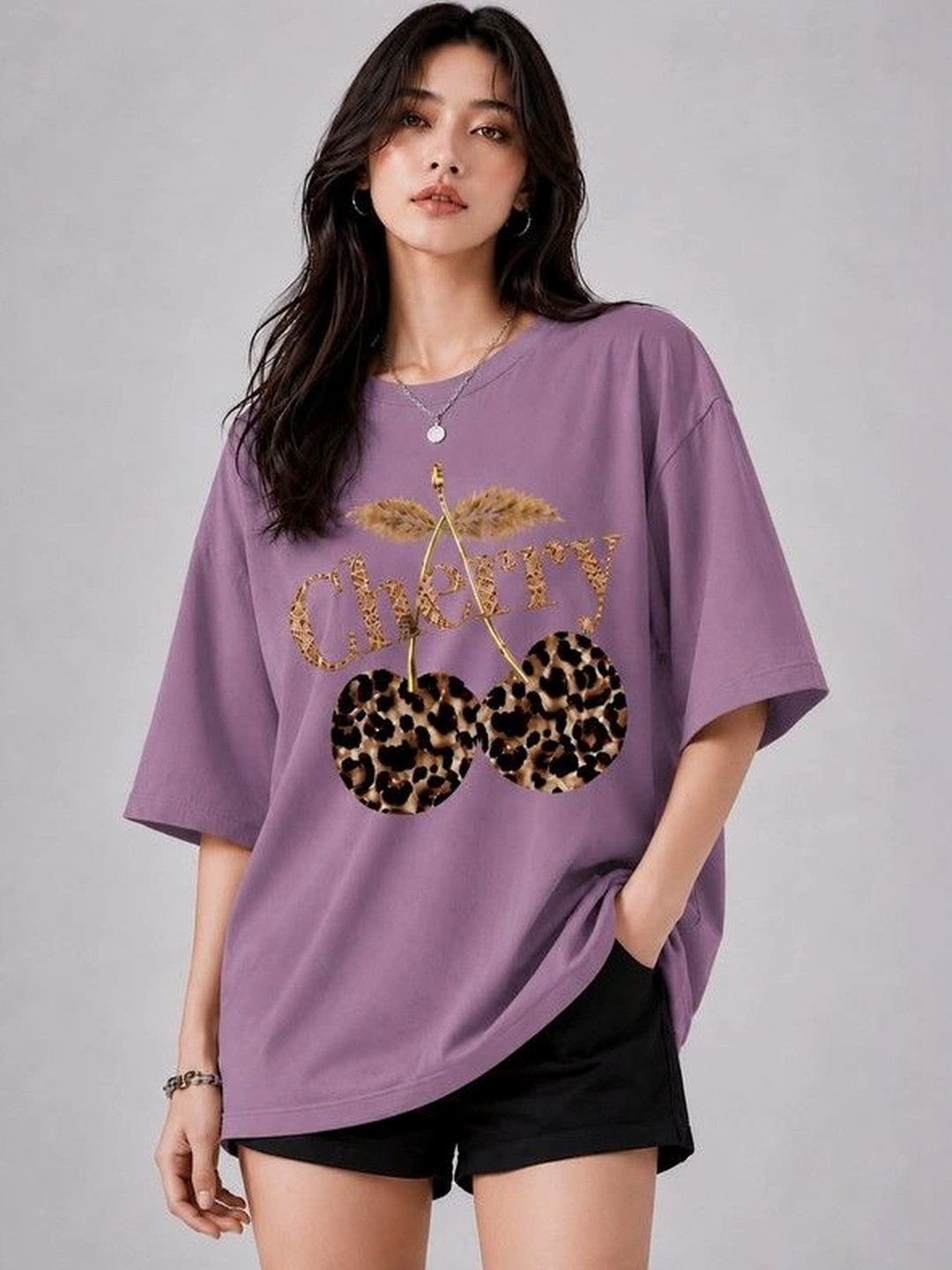 9TUNKI Women Printed Pure Cotton T-shirt