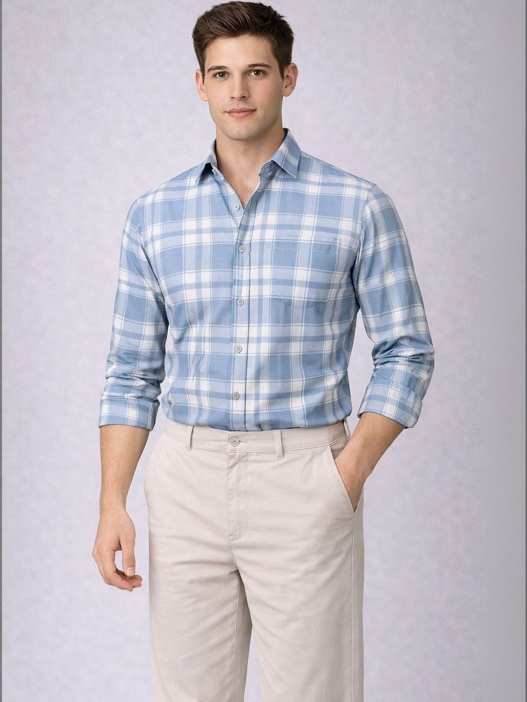Studio-9 Men Classic Slim Fit Checked Casual Shirt