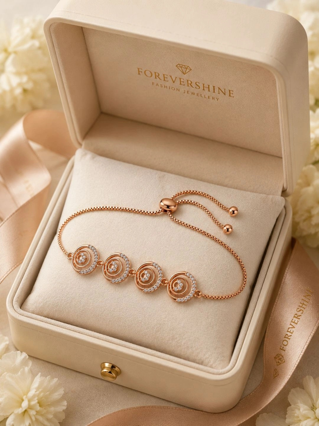 Forevershine Women Cubic Zirconia Rose Gold-Plated Link Bracelet