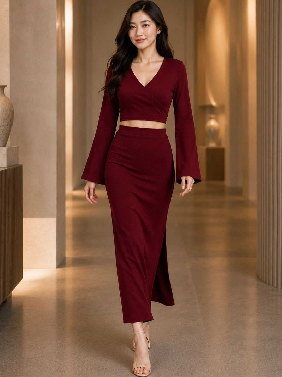 DressOMania Bell Sleeve Bodycon Maxi Dress
