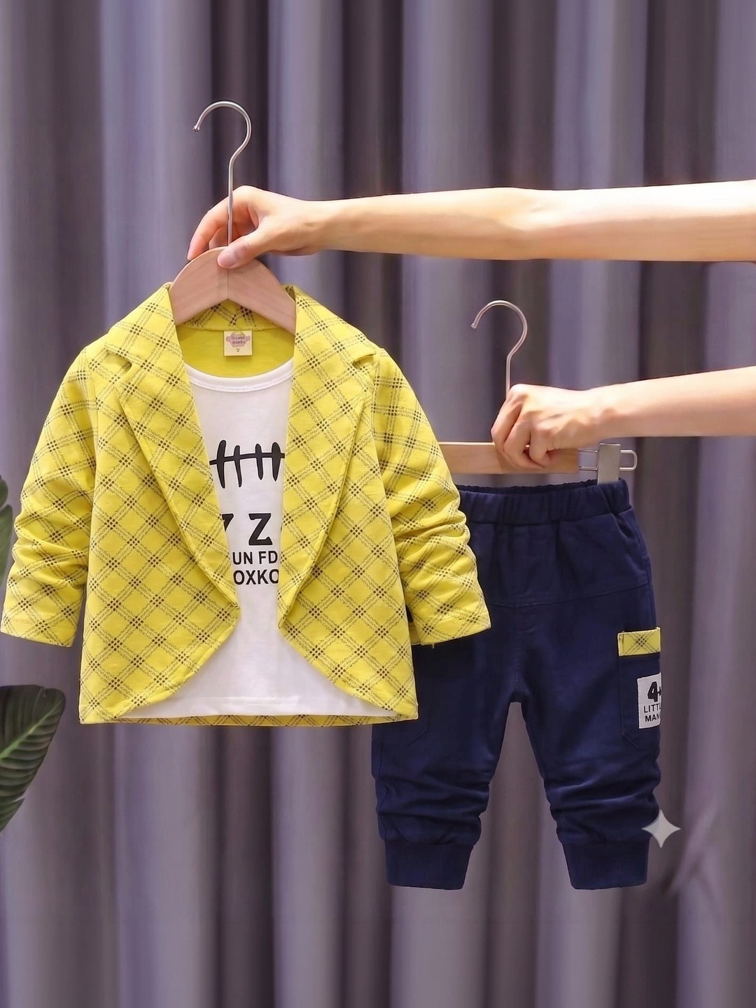 NEMI CREATION Boys Checked T-shirt with Trousers