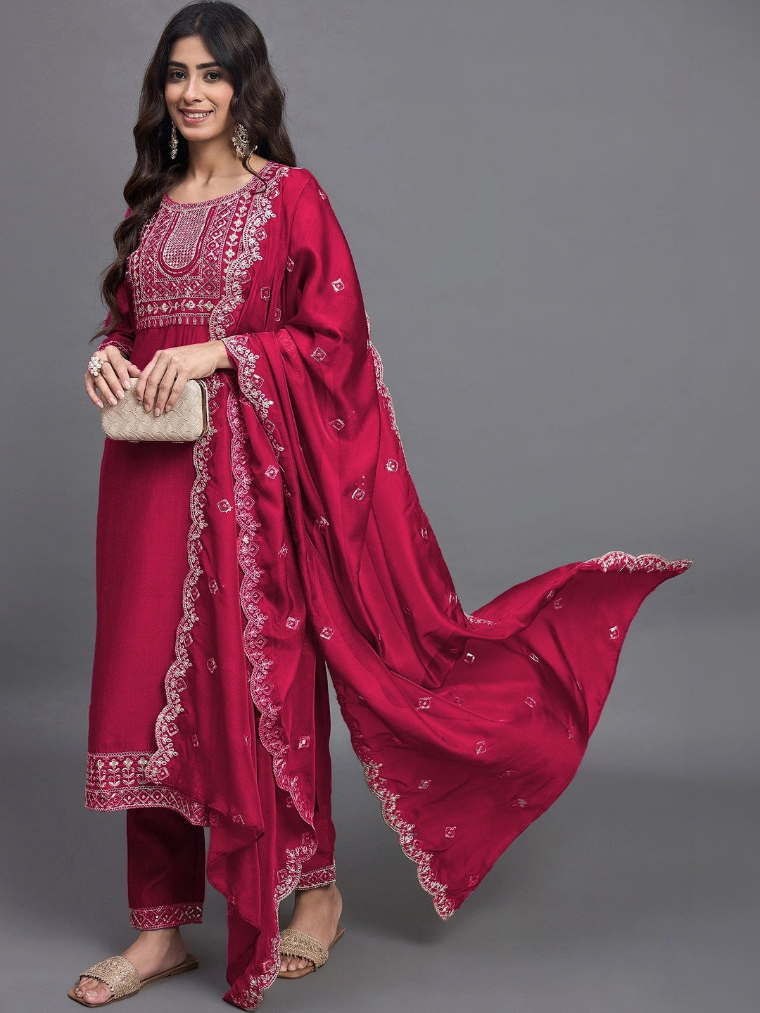 Fashionior Ethnic Motifs Embroidered Thread Work Kurta with Trousers & With Dupatta