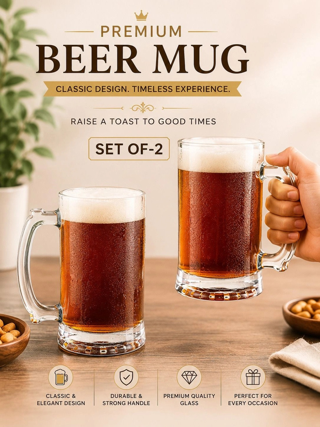 Bellemax Transparent 2 Easy to Clean Glass Beer Glass Bar Glass