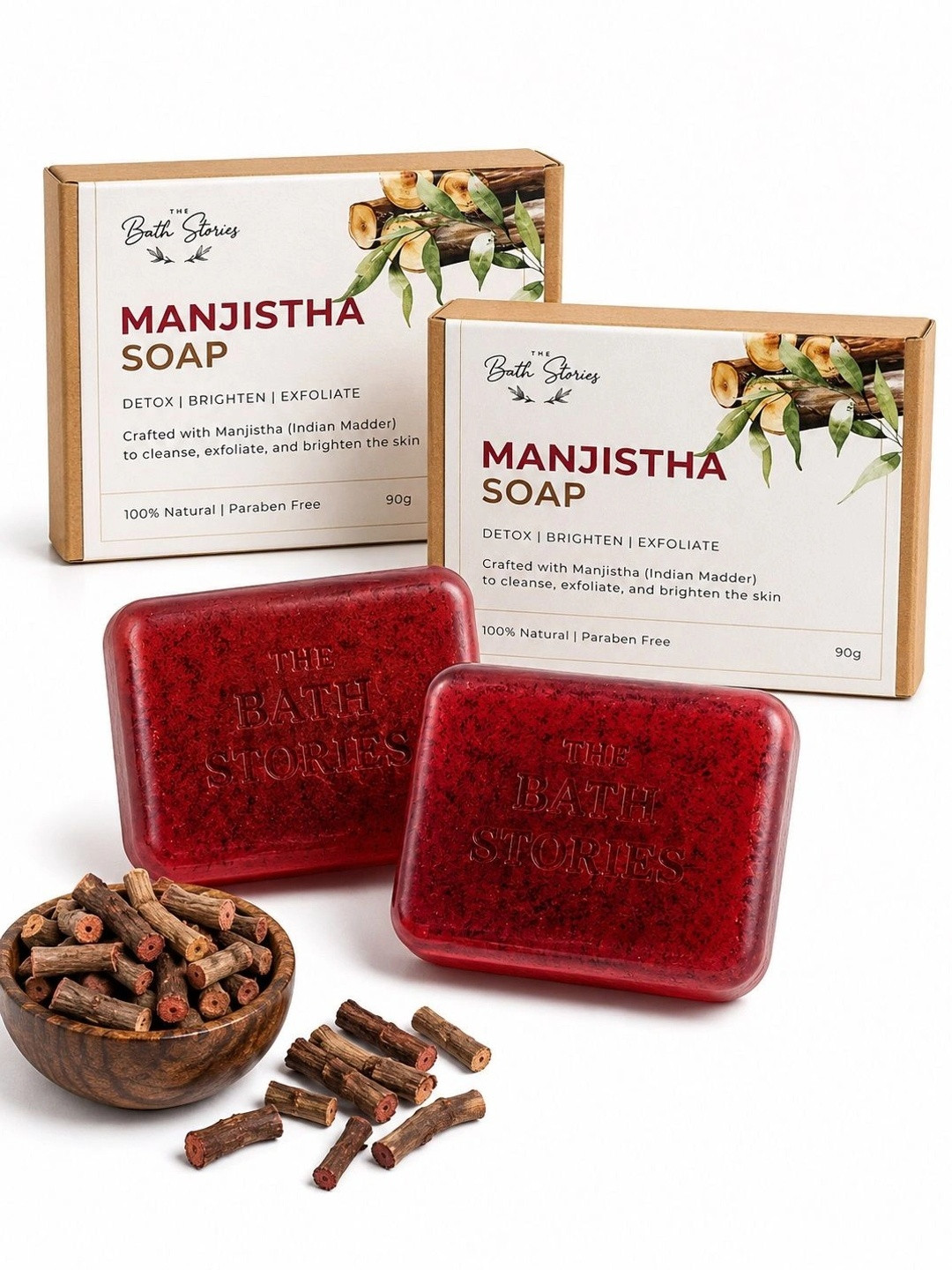 The Bath Stories - Set Of 2 Manjistha Ayurvedic Botanical Brightening Bars - 100 g Each