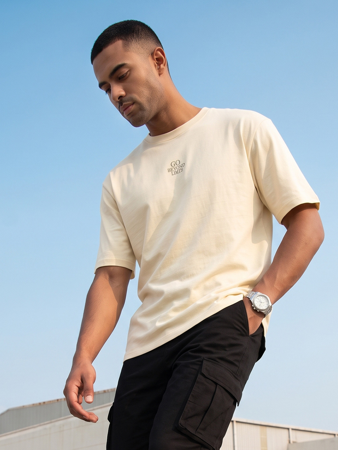 The Roadster Life Co. Drop-Shoulder Sleeves Pure Cotton Relaxed Fit T-shirt