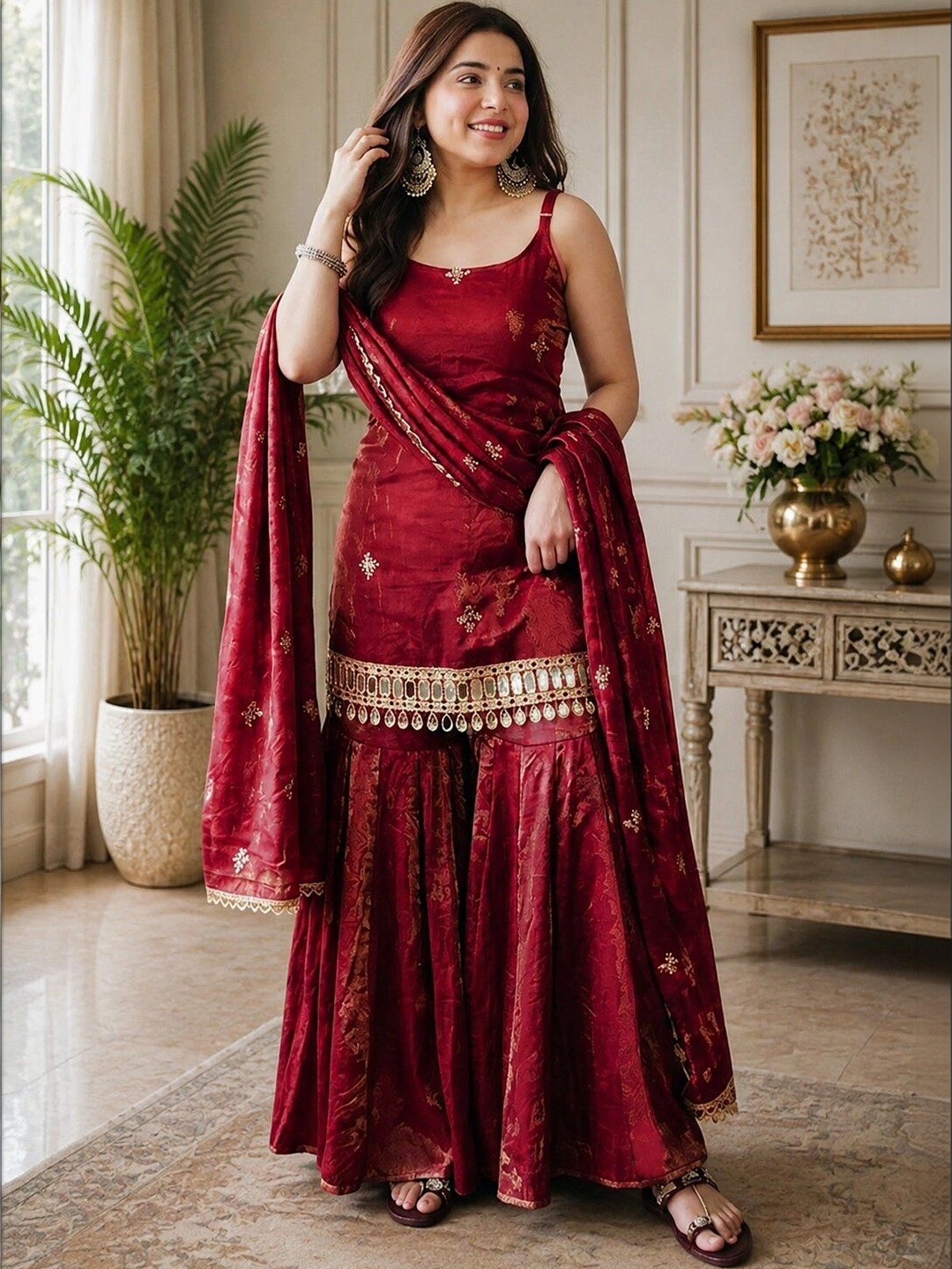 RangSetu Women Ethnic Motifs Regular Patchwork Kurta with Sharara & With Dupatta