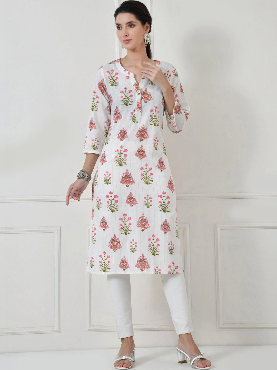 TOLIKE Women Floral Printed Pure Cotton Above Knee Length Kurta