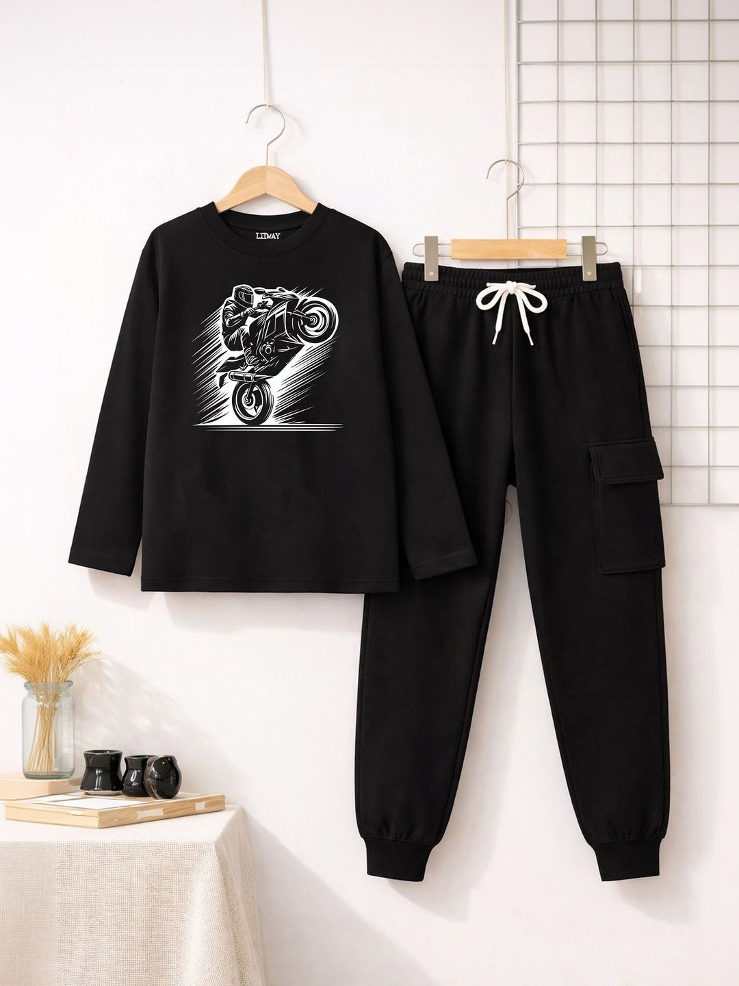 LITWAY Boys Graphic Printed Pure Cotton Clothing Set