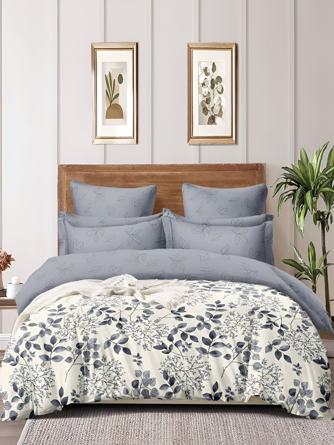 RRC White & Grey Floral Microfiber AC Room 210 GSM Double Bed Dohar