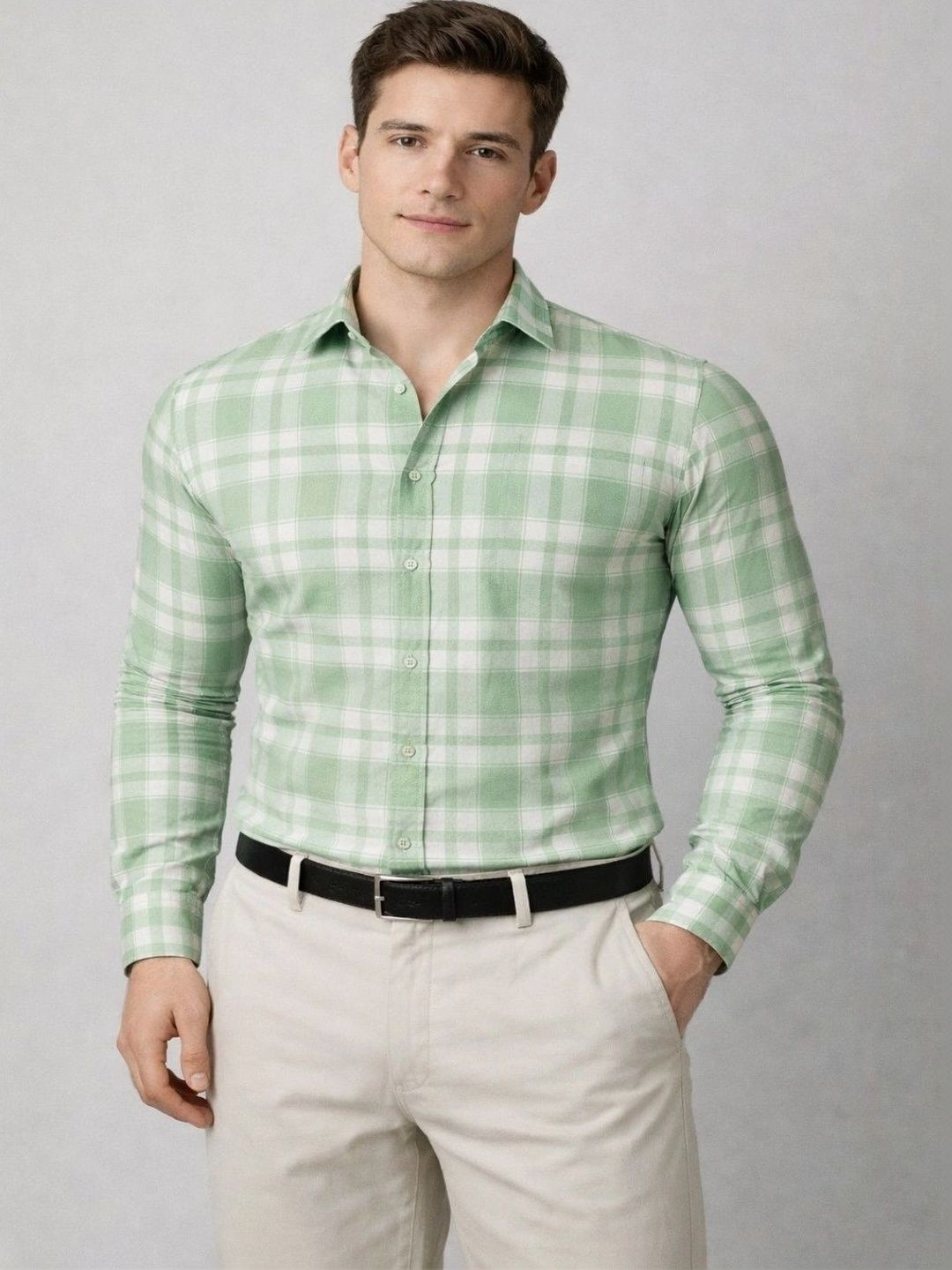 Studio-9 Men Classic Slim Fit Checked Casual Shirt