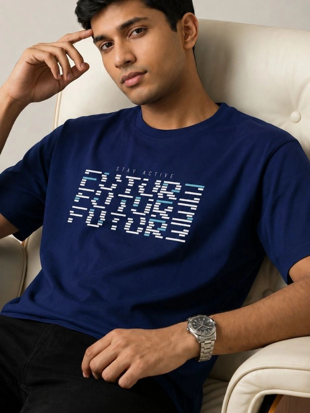RAAX Men Typography Printed Pure Cotton T-shirt