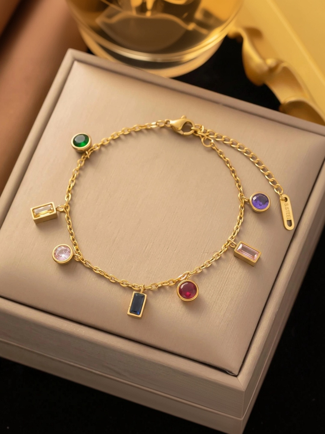 MYKI Gold-Plated Stone Studded Stainless Steel Wraparound Bracelet
