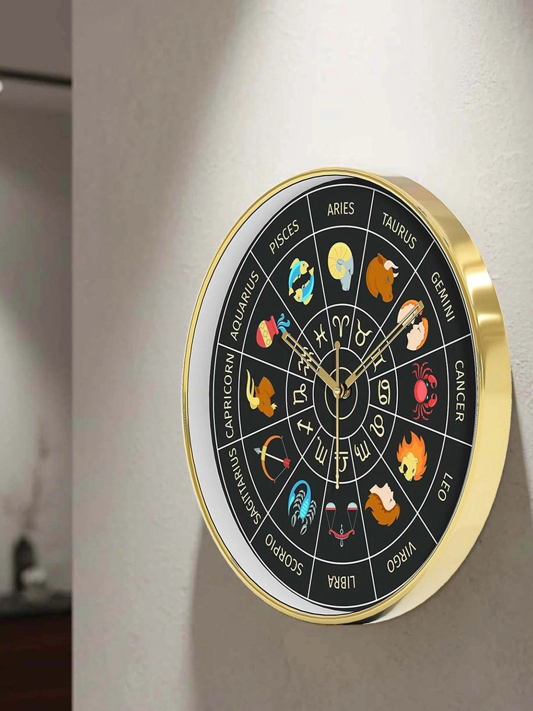 RANDOM Golden Zodiac Printed Sweep Movement Round Battery Analog Wall Clock 12.7 Inch