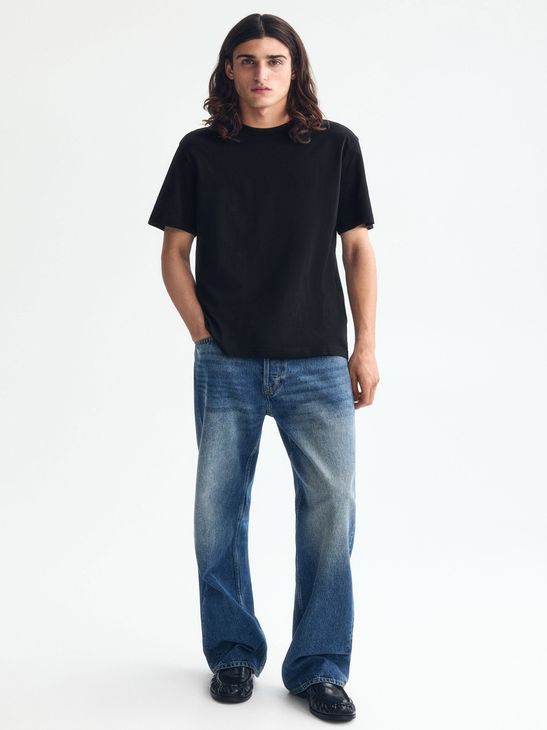 HM Men Black Solid Cotton Pure Cotton T-shirt Regular Fit