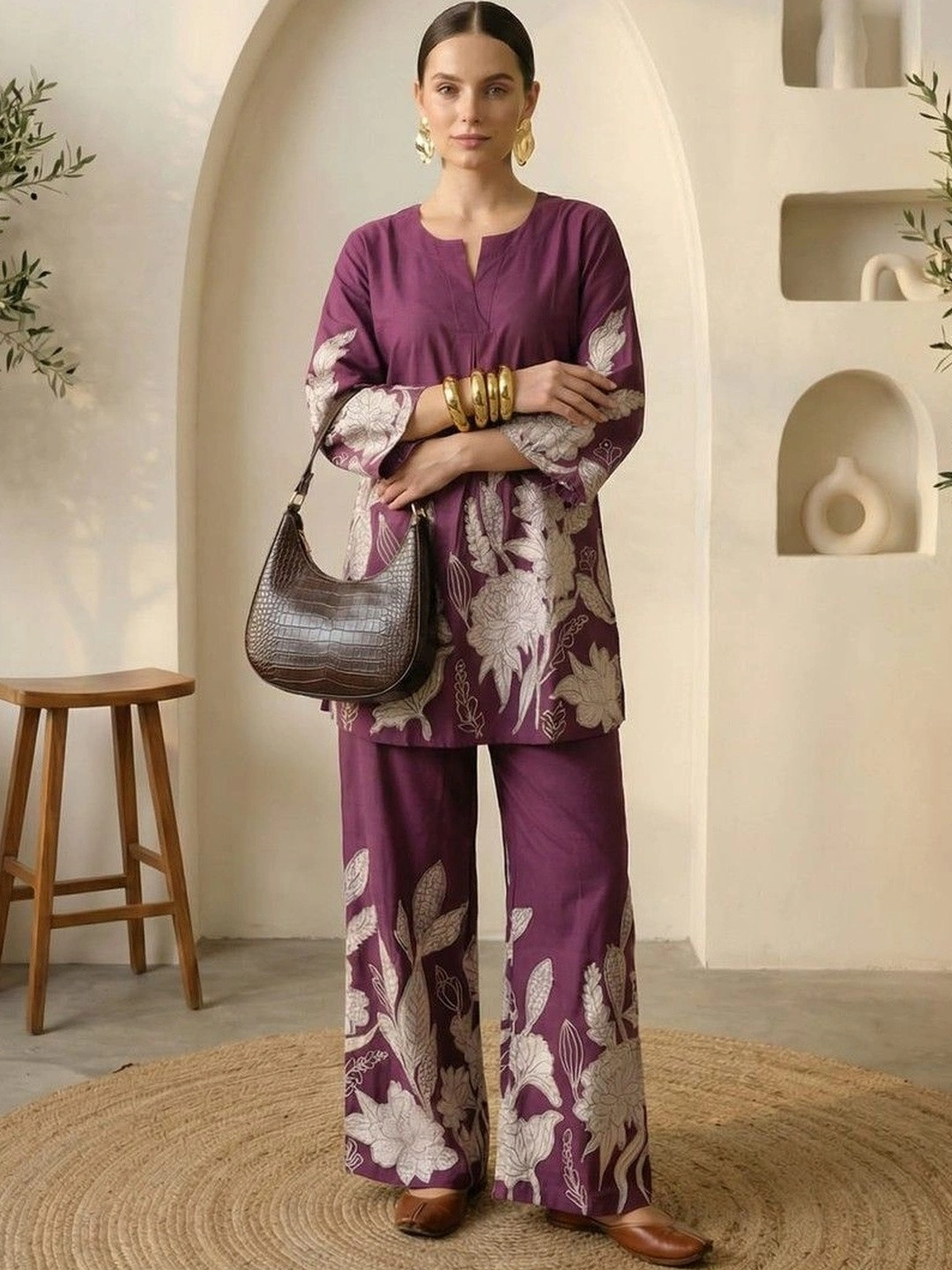 IMANA Floral Cotton Printed Tunic with Trousers