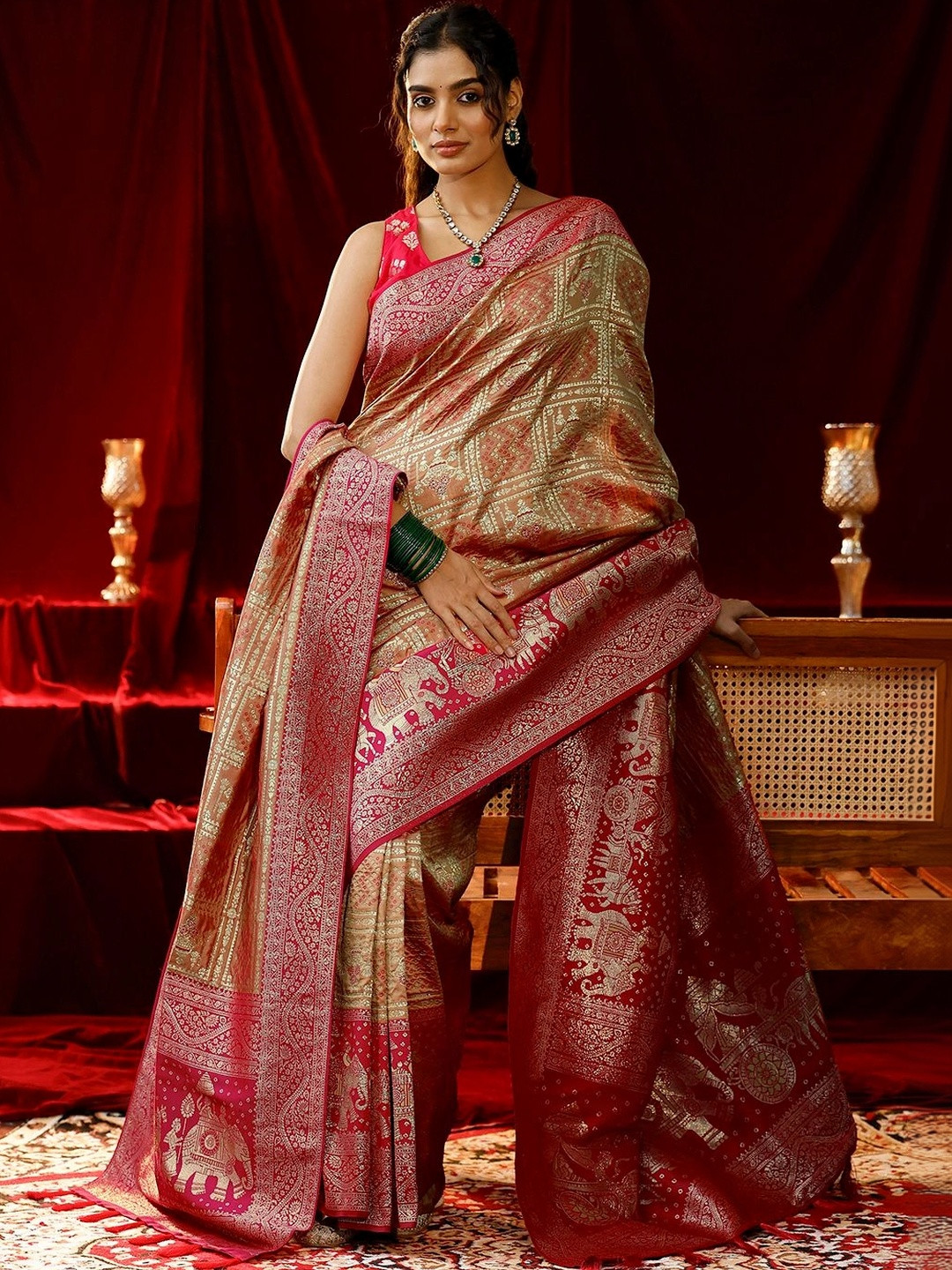 Libas Mustard Gharchola Silk Blend Saree with Dupatta