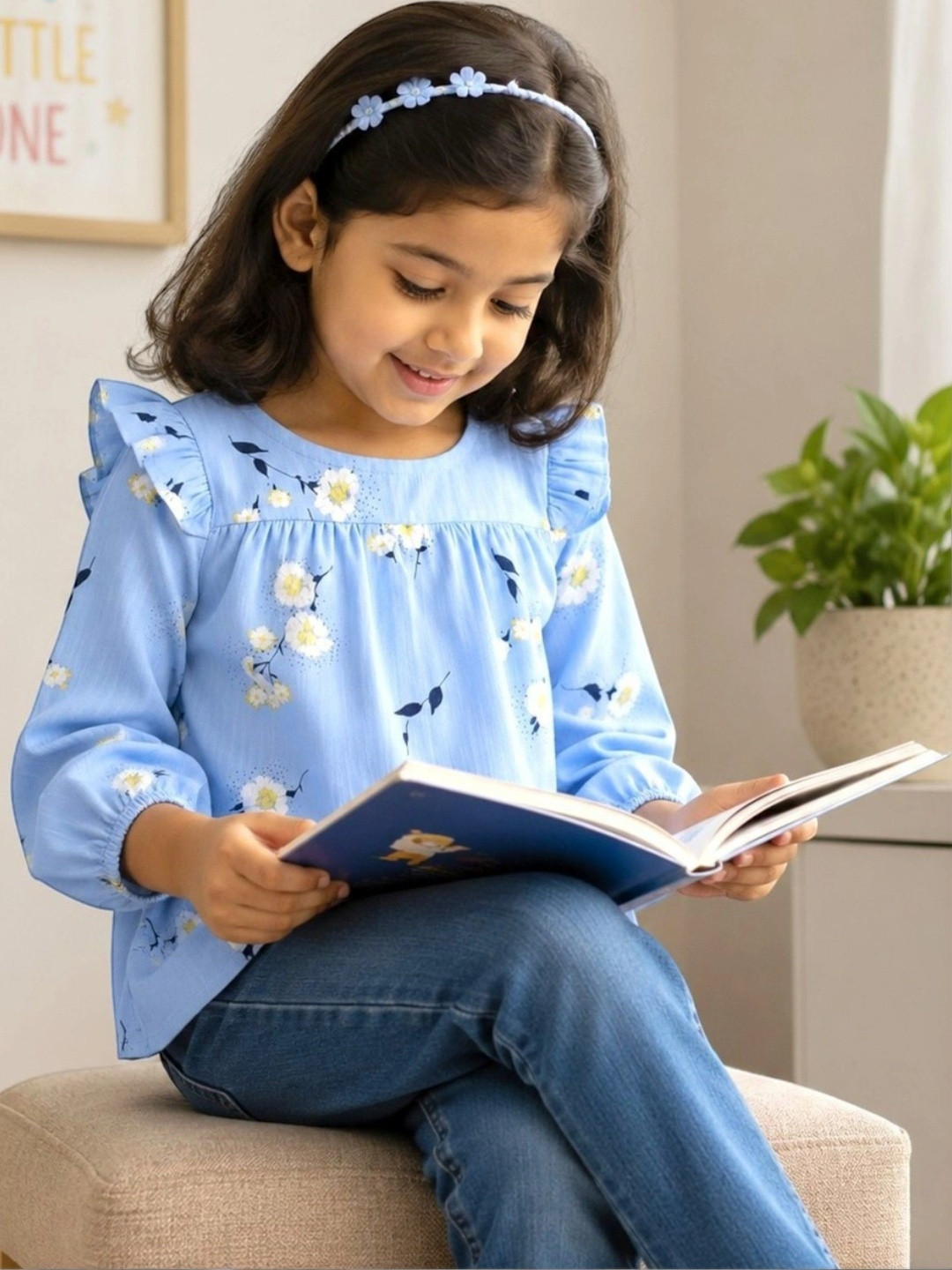 HuggleBug Floral Print Ruffles Cotton Top