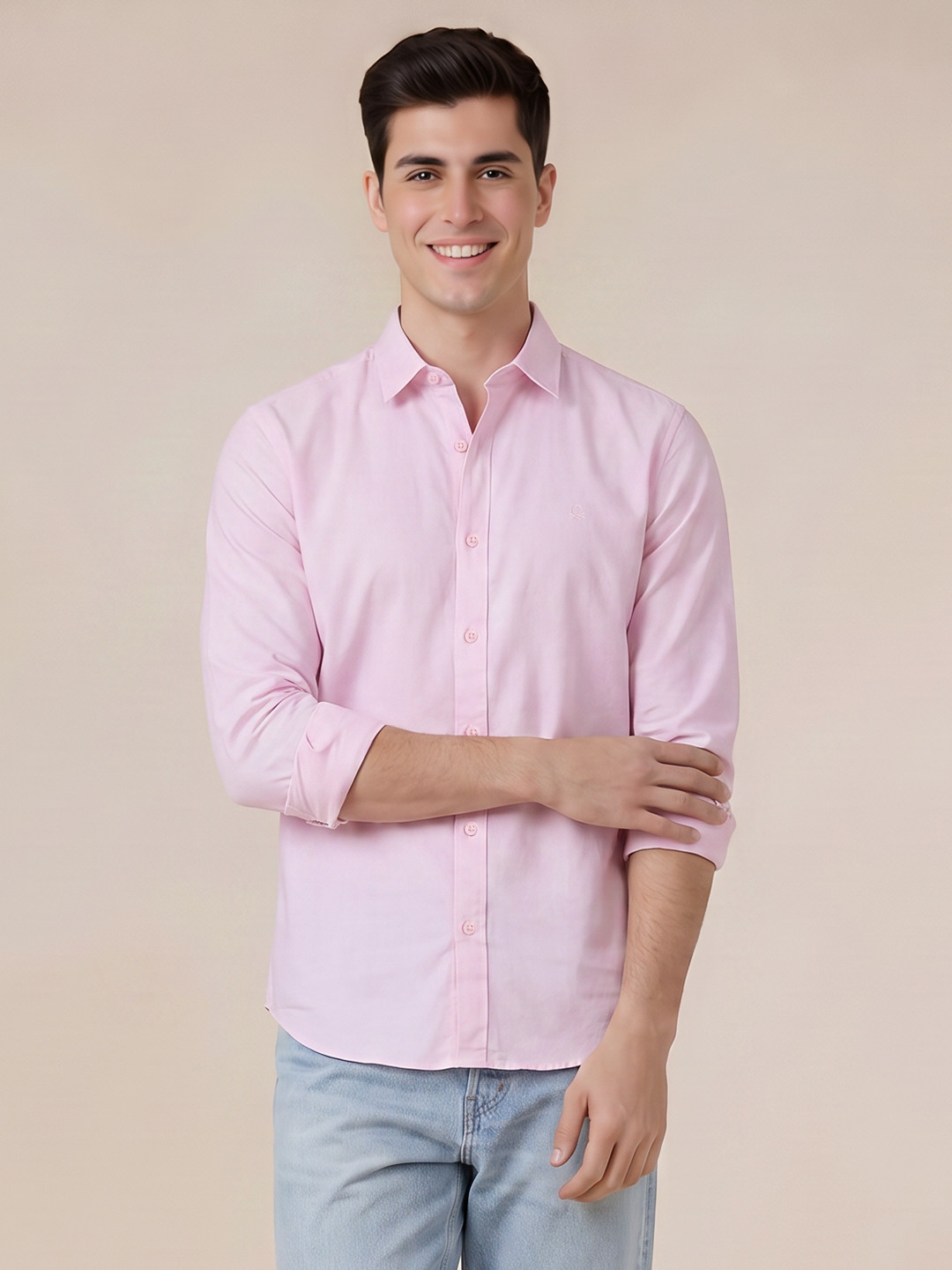 United Colors of Benetton Slim Fit Spread Collar Pure Cotton Casual Shirt