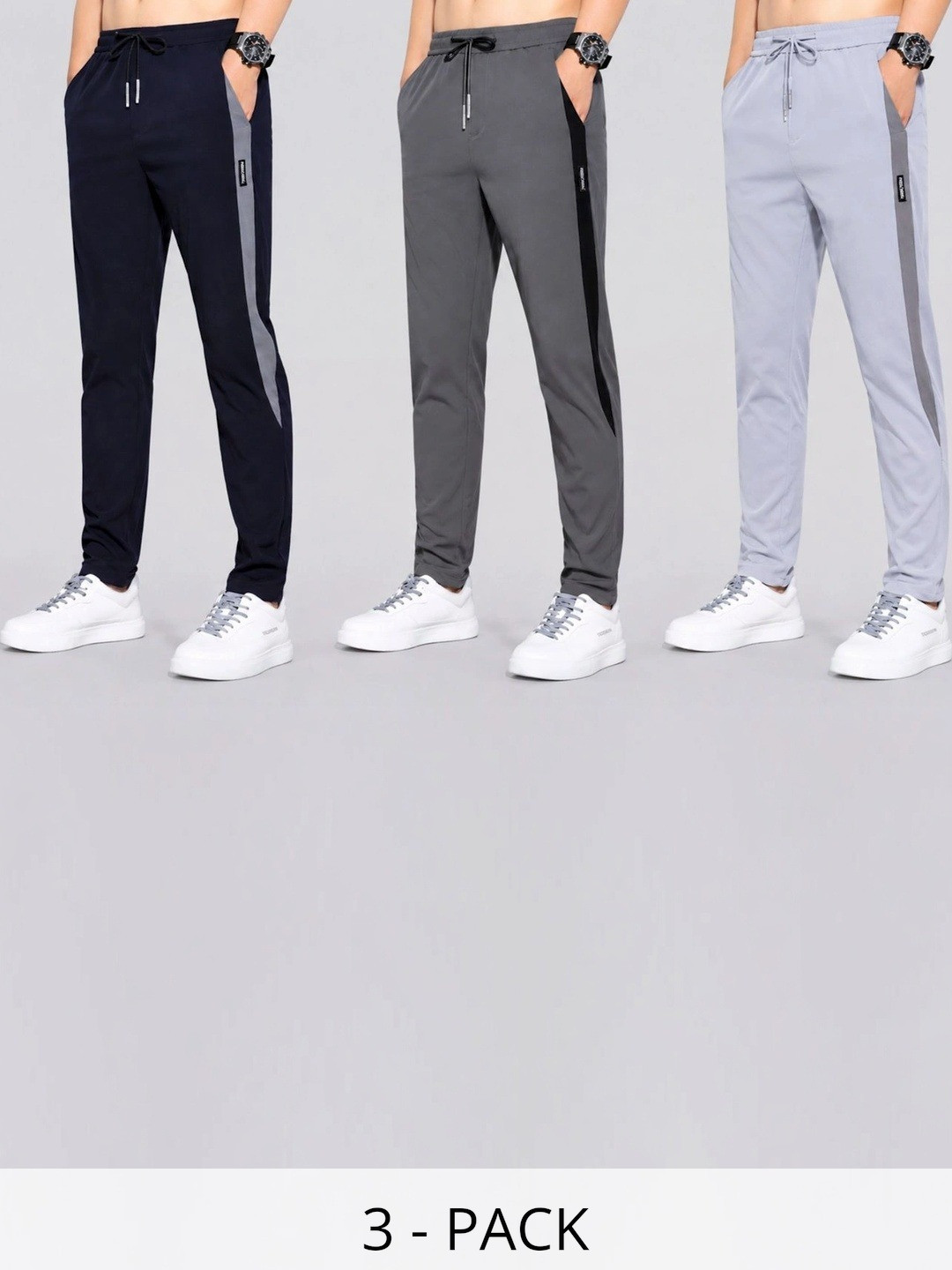 Joggers Park Men Pack of 3 Regular Fit Colourblocked Dry Fit Training Joggers