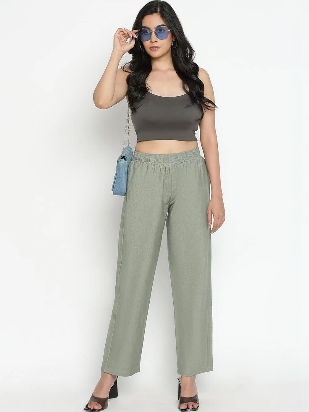 TOLIKE Women Relaxed Regular Fit Mid-Rise Parallel Trouser