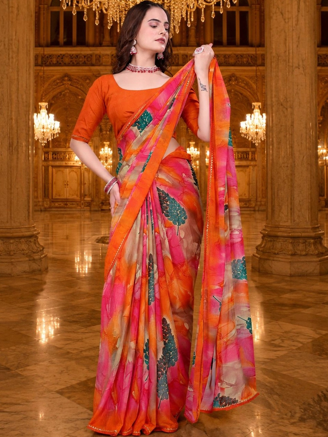 KANURIKAA Poly Georgette Bandhani Saree