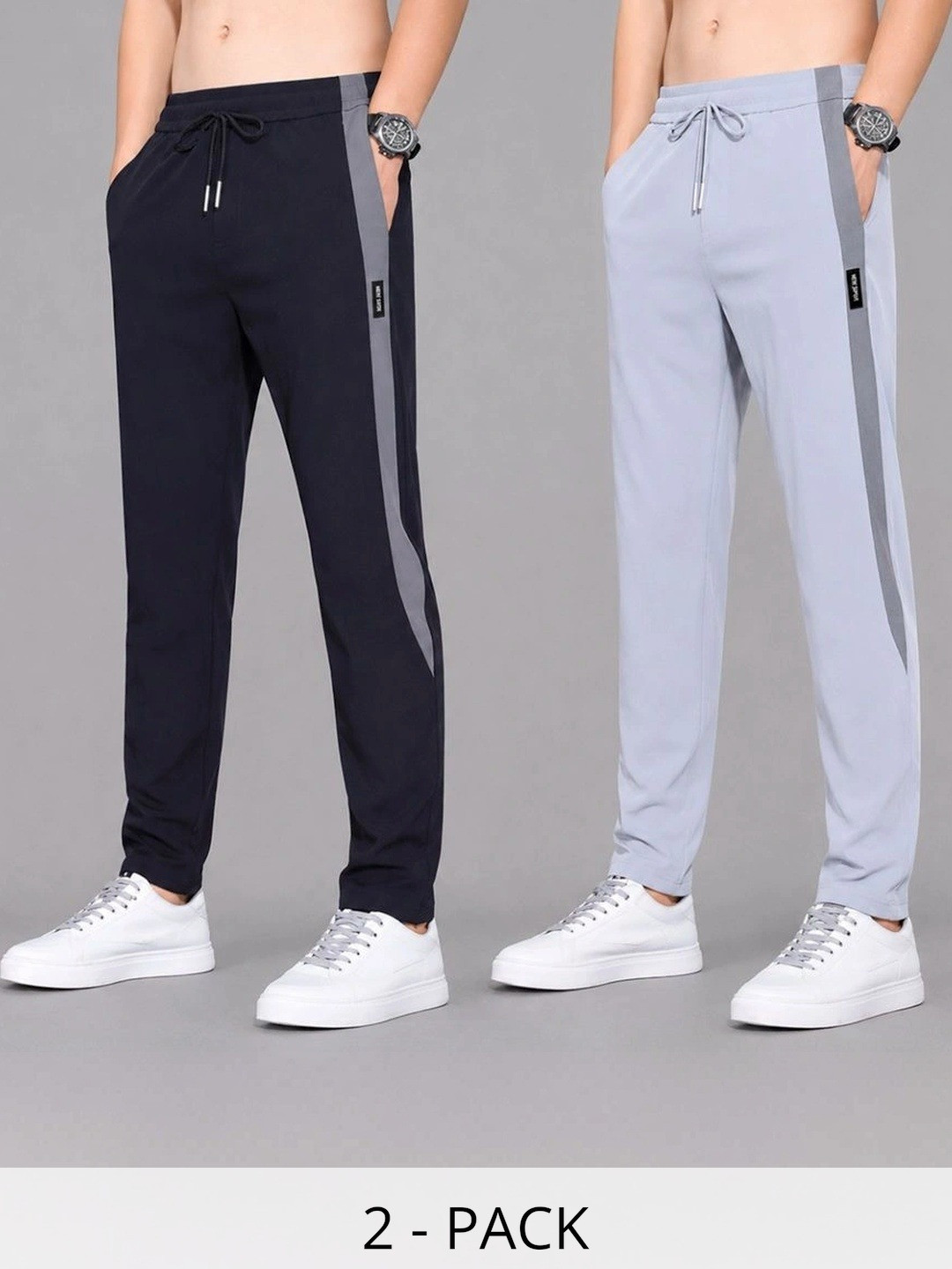 Joggers Park Men Pack of 2 Regular Fit Colourblocked Dry Fit Training Joggers