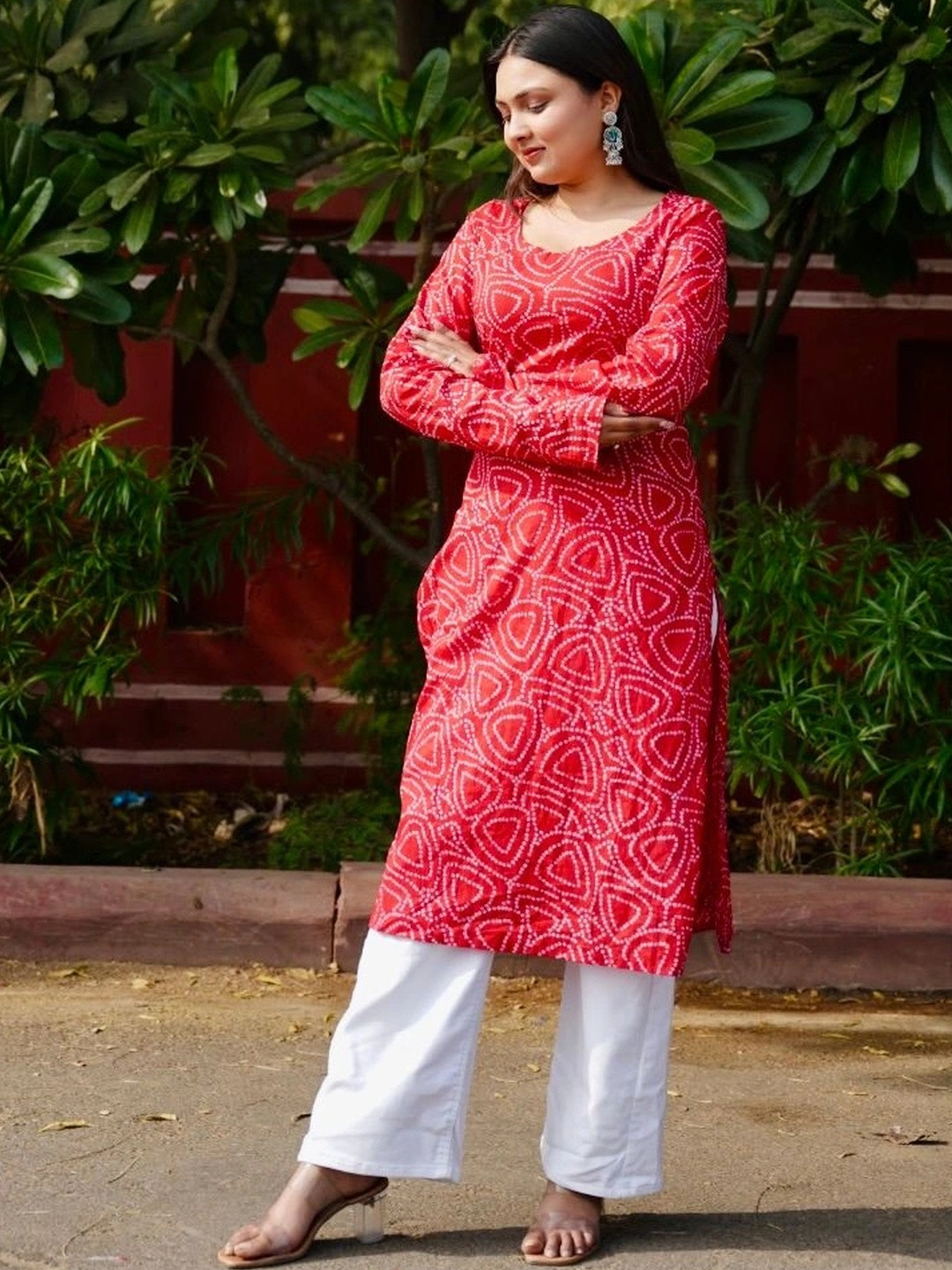 mudscare Bandhani Printed Square Neck Pure Cotton Kurti
