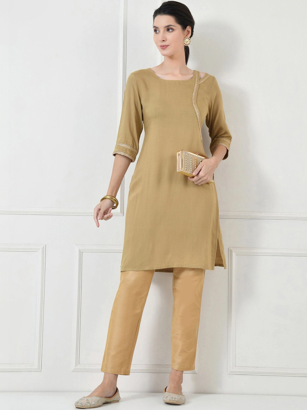 TOLIKE Women Pure Cotton Round Neck Straight Kurta