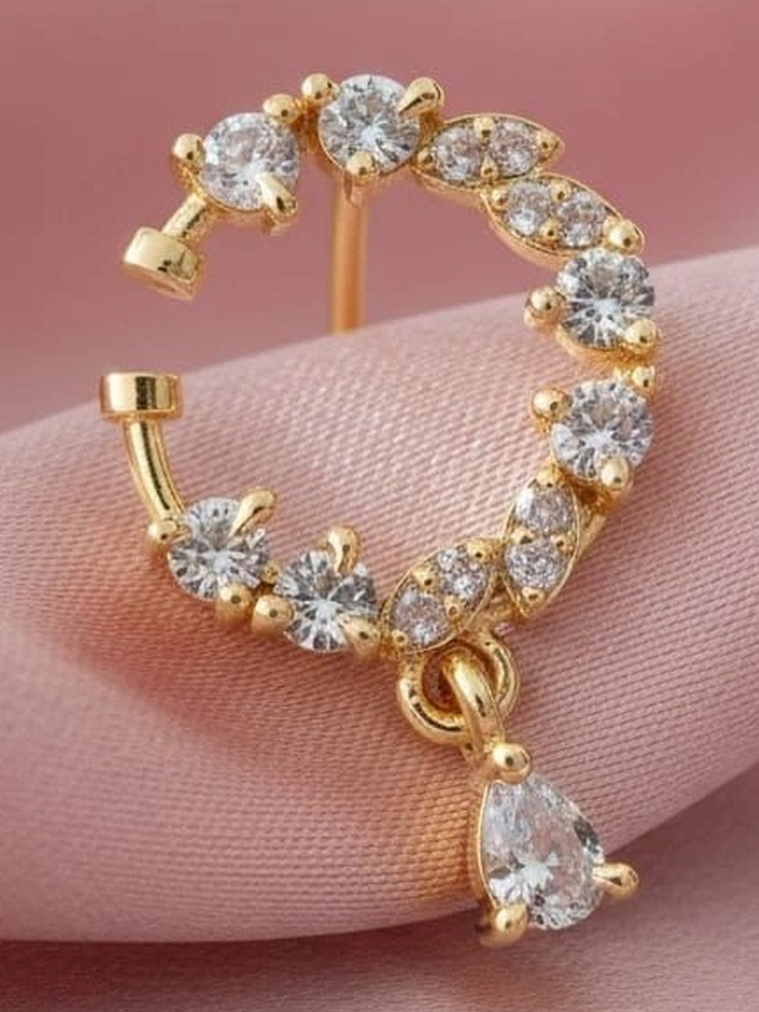 SHREEVARAM Gold-Plated Cubic Zirconia Ring Nosepin
