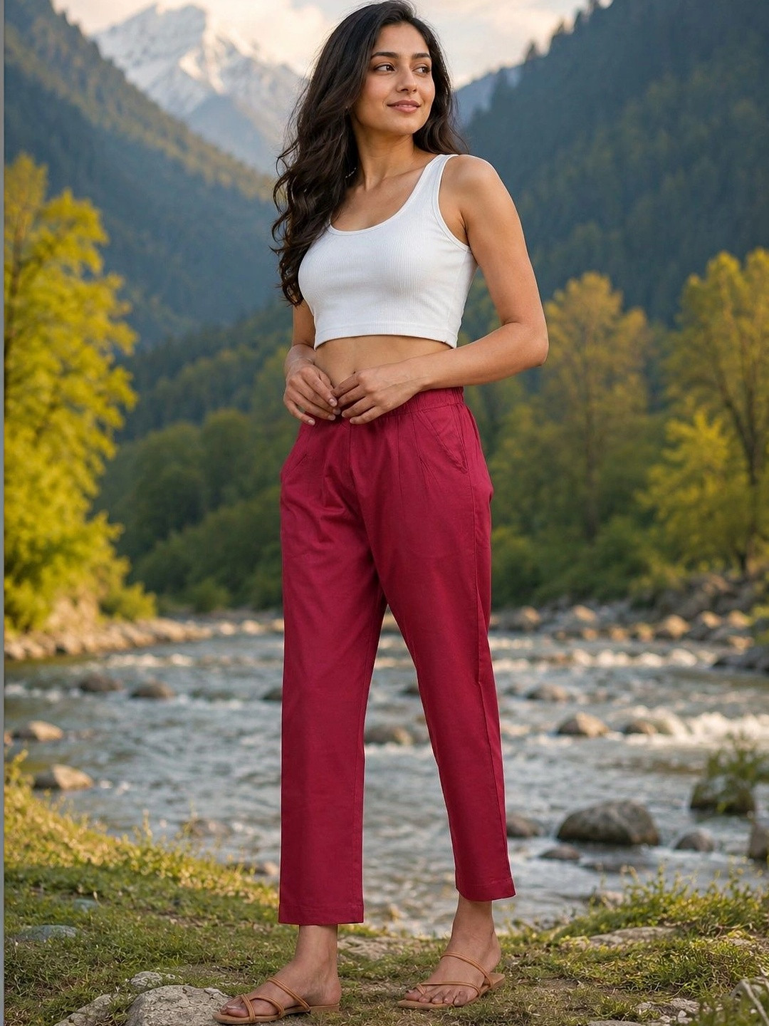 MIRAYYA Women Relaxed Easy Wash Pleated Trousers