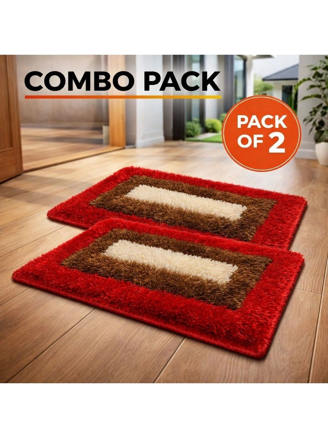 FabMarts 2-Pcs Red Durable Anti-Skid Doormats