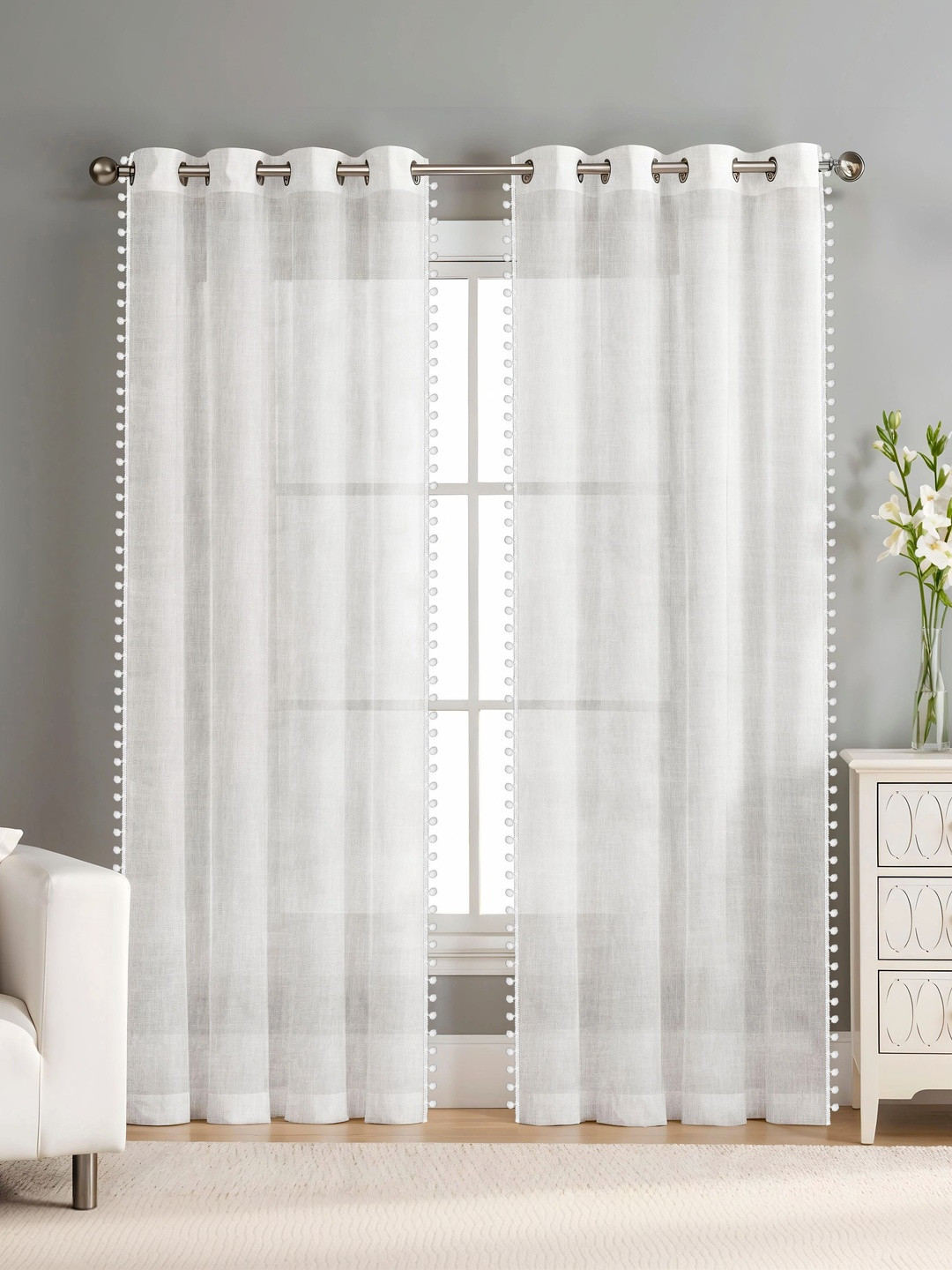 SIMPLYCURTAINS White Set of 2 Sheer Long Door Curtain