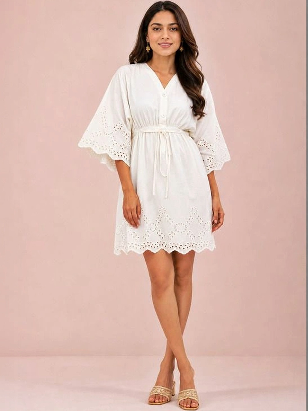 Hive91 Embellished Embroidered Flared Sleeve A-Line Dress