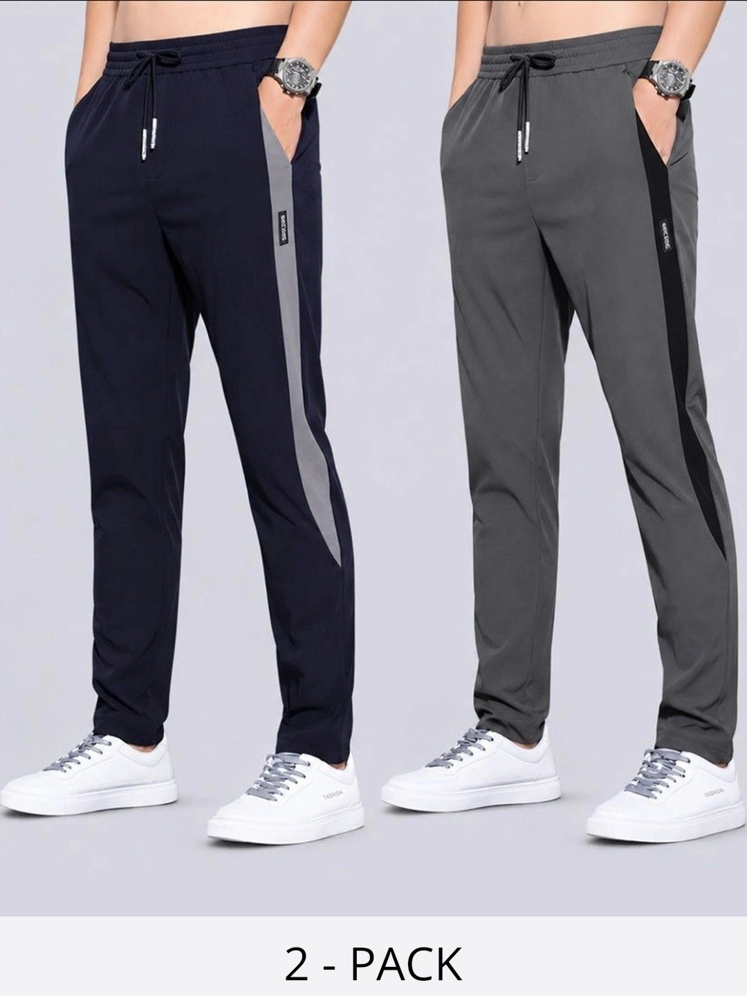 Joggers Park Men Pack of 2 Regular Fit Colourblocked Dry Fit Training Track Pants