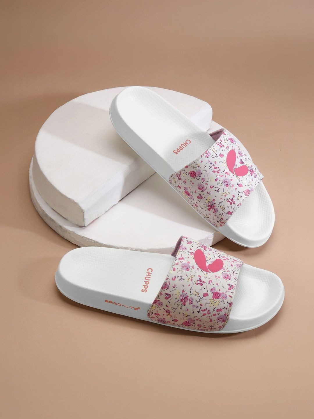 CHUPPS Women White Pink Grace Orthopedic Sliders